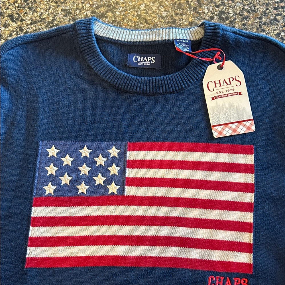 NEW Chaps Dark Blue Sweater with American Flag Design - Picture 5 of 9